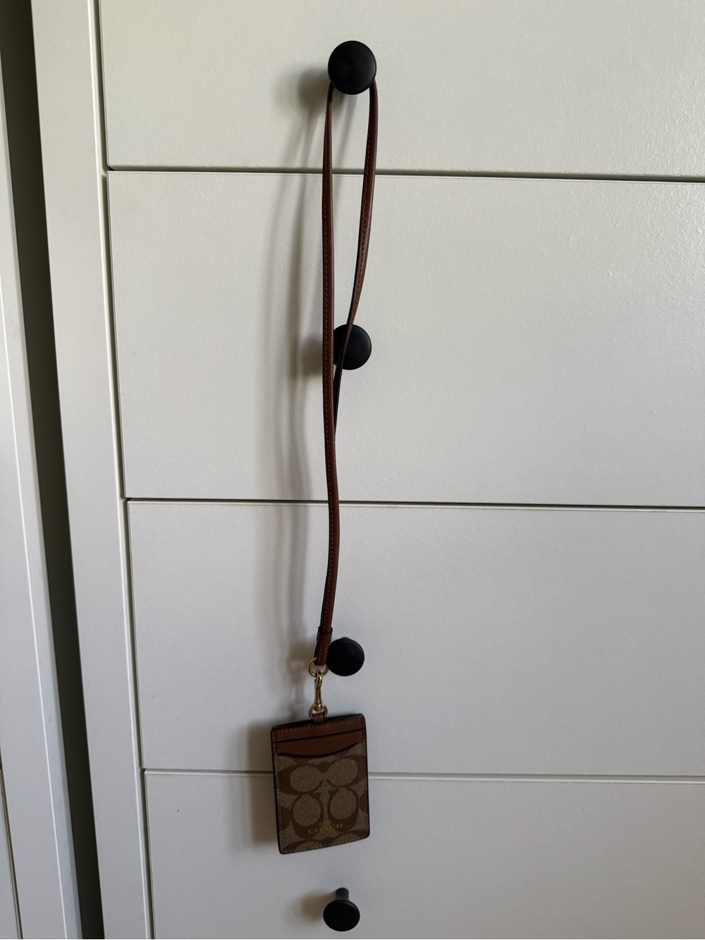 Coach Brown Signature Card Holder Lanyard with Tan Logo